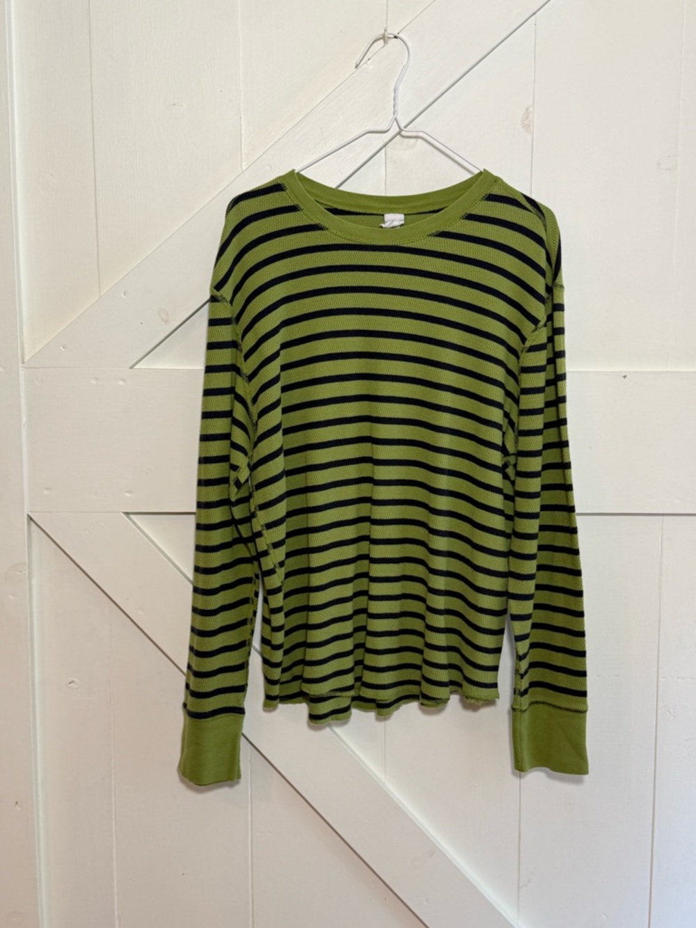 GAP Green Navy Striped Long Sleeve Tee 100% Cotton Textured Top Large